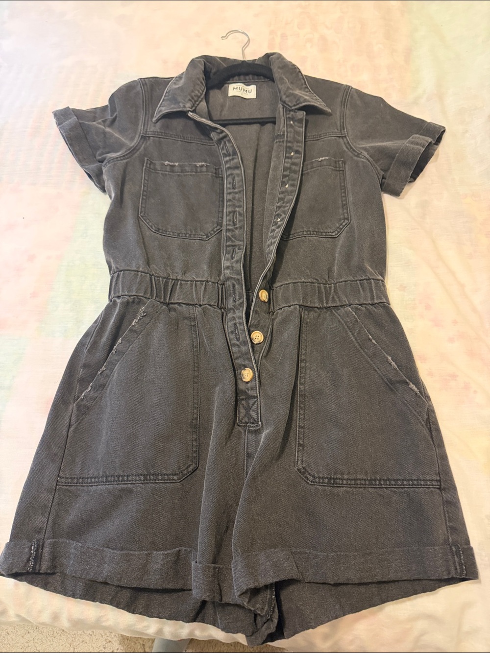Show Me Your MuMu Charcoal Short-Sleeve Utility Romper